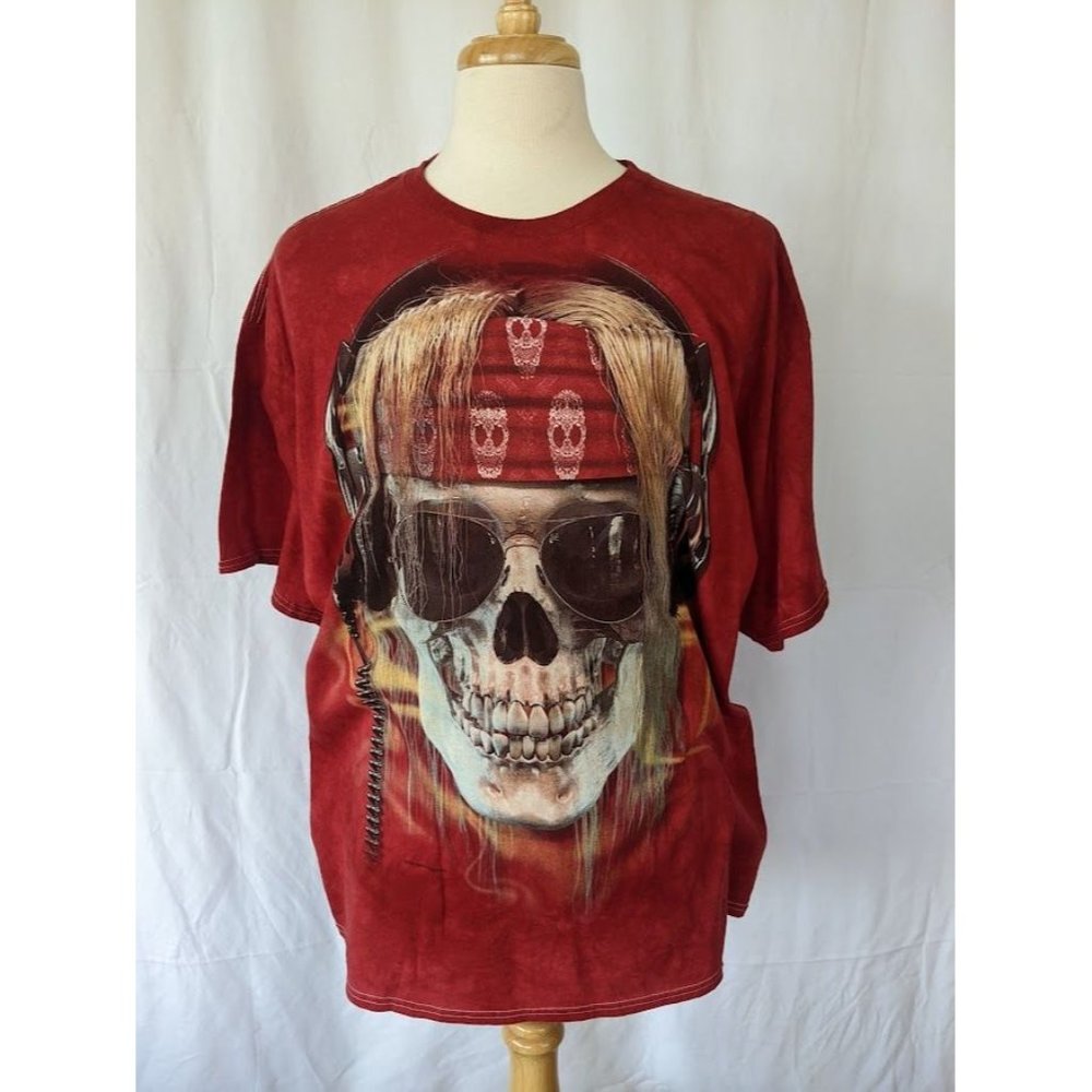 Men's The Mountain Rocker Skull T‎ Shirt Size 2XL Graphic Print Glasses Tie Dye